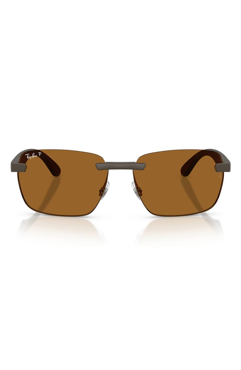 Ray-Ban 59mm Polarized Rimless Sunglasses, Main, color, Sand Brown / Polar Bronze