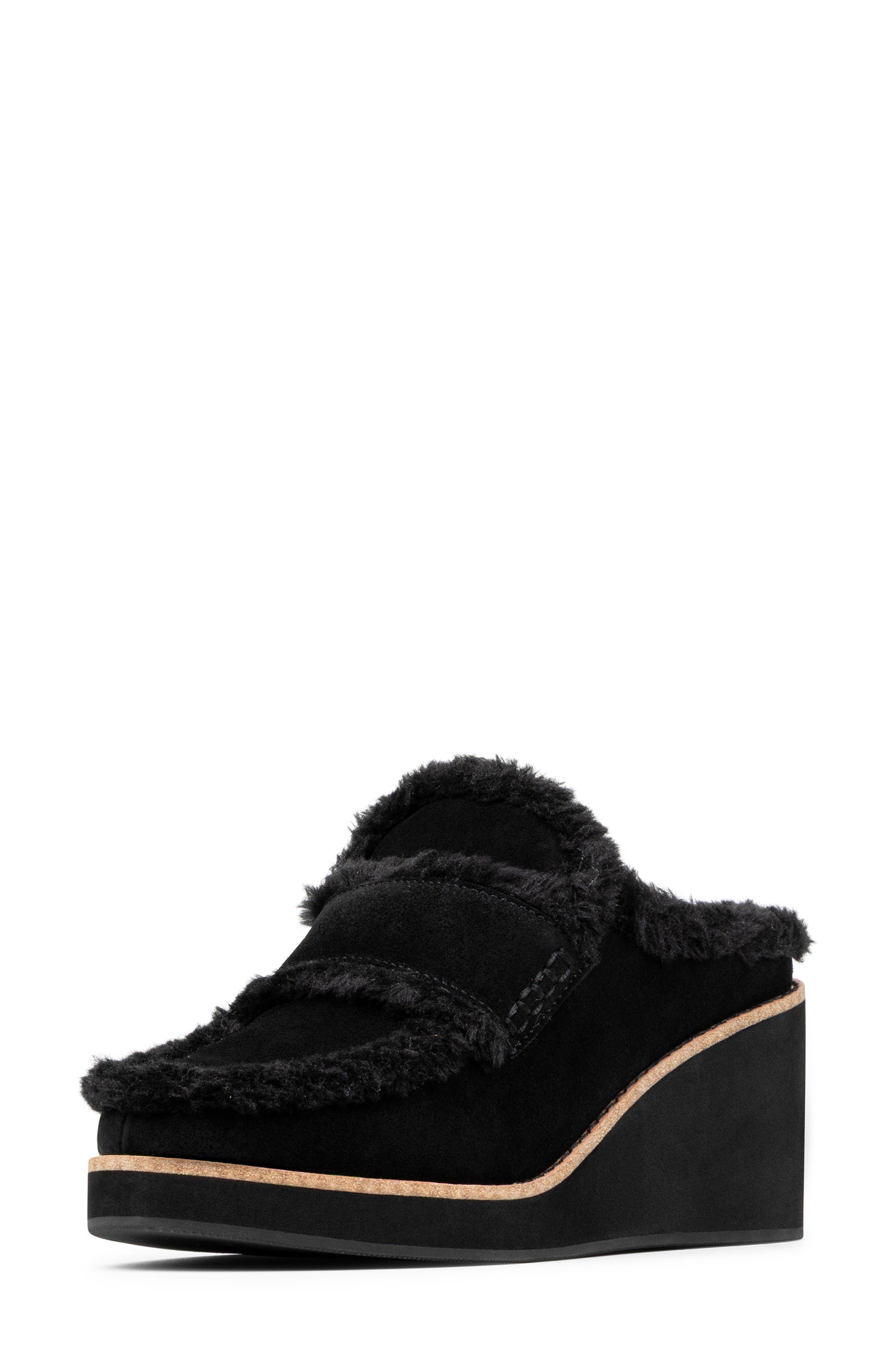 Donald Pliner Faux Shearling Lined Wedge Clog, Alternate, color, Black