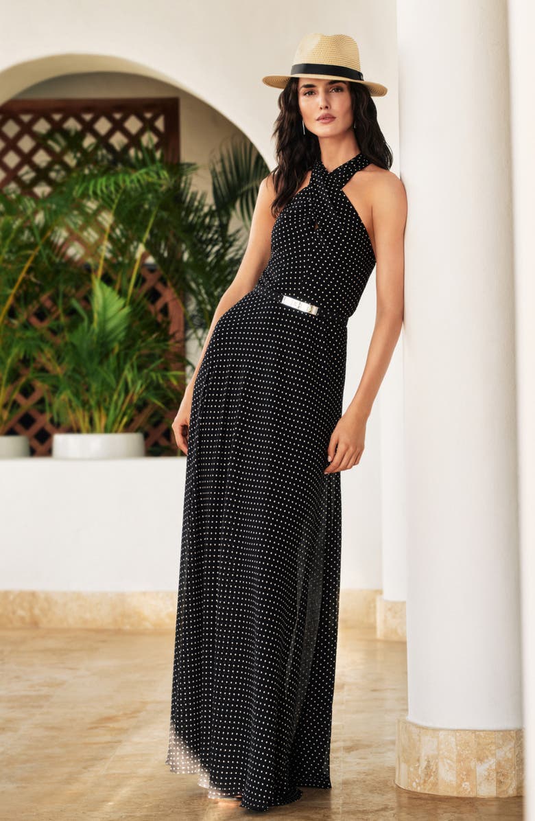 Lauren Ralph Lauren Polka Dot Belted Georgette Gown, Alternate, color,