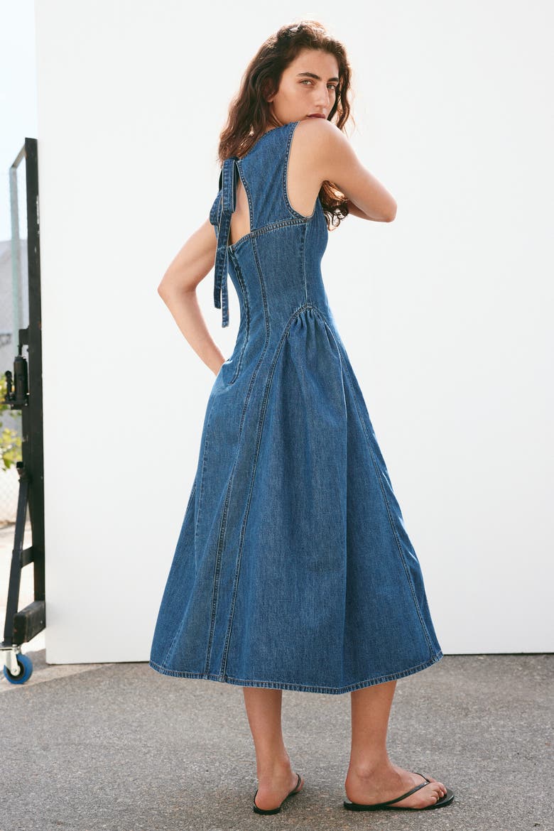 Flared-skirt Twill Dress, Alternate, color, Denim blue