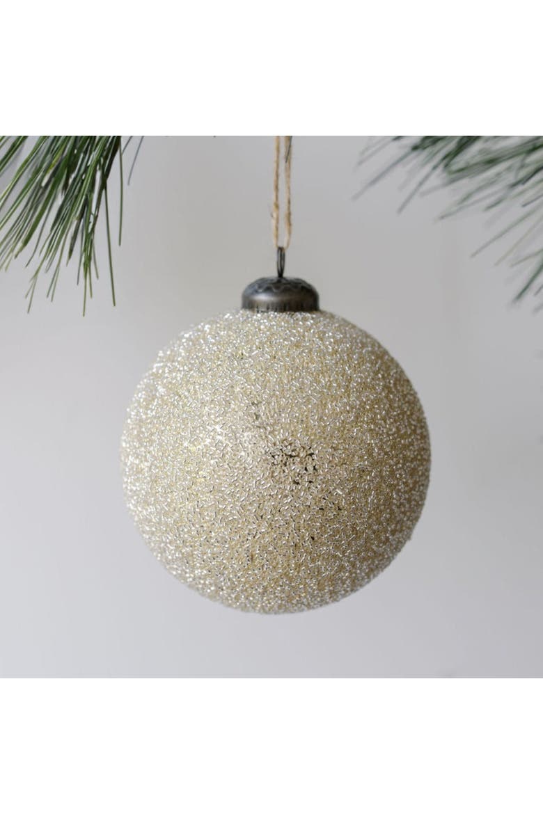 4" Beaded Cream Glass Ornament, Main, color, Crème