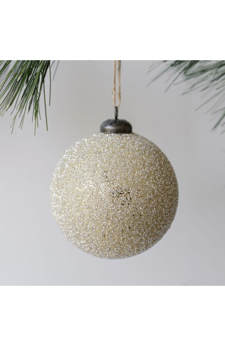 CG Hunter 4" Beaded Cream Glass Ornament, Main, color, Crème