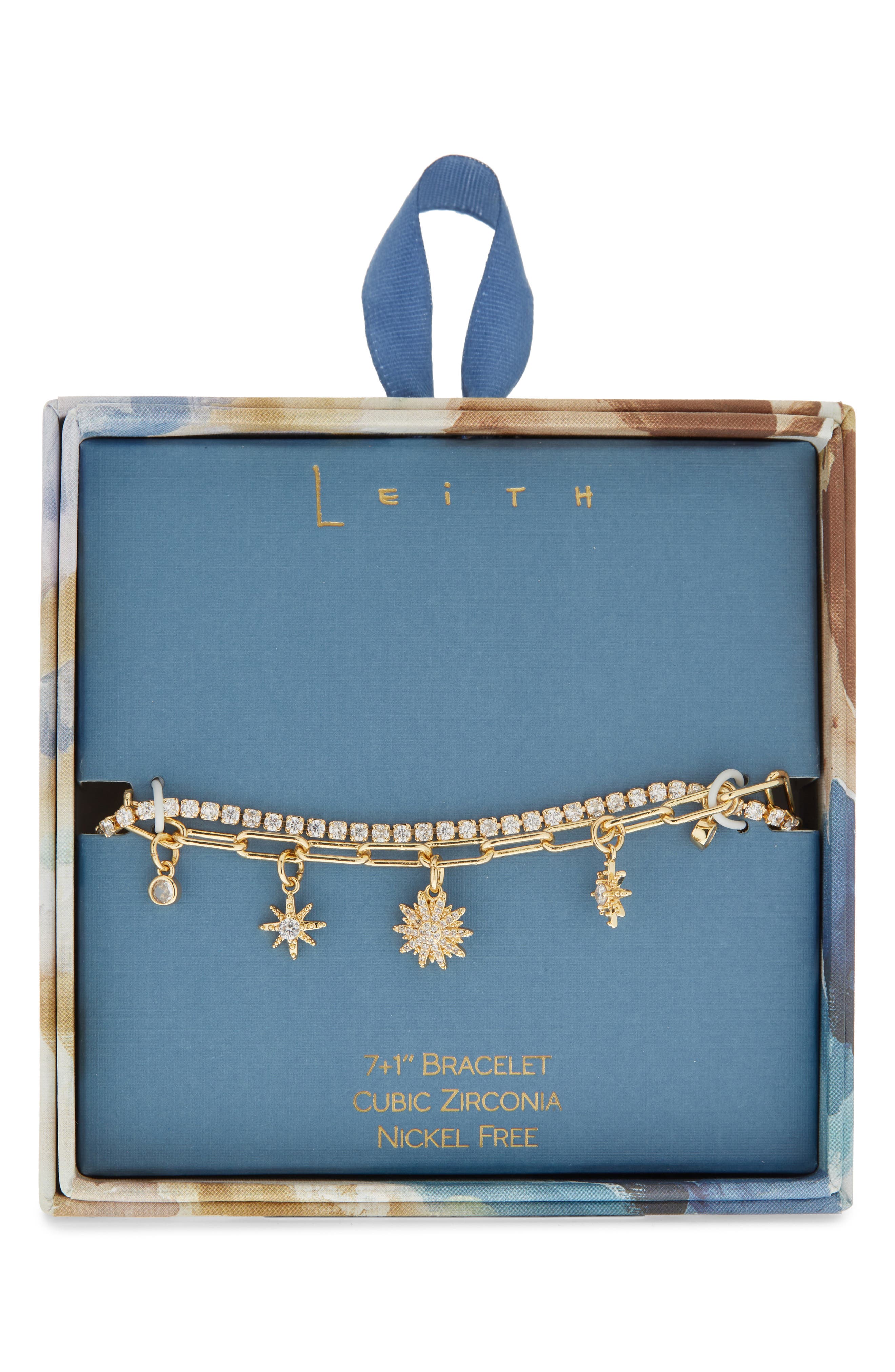 Leith Cubic Zirconia Sunburst Charm Layered Bracelet