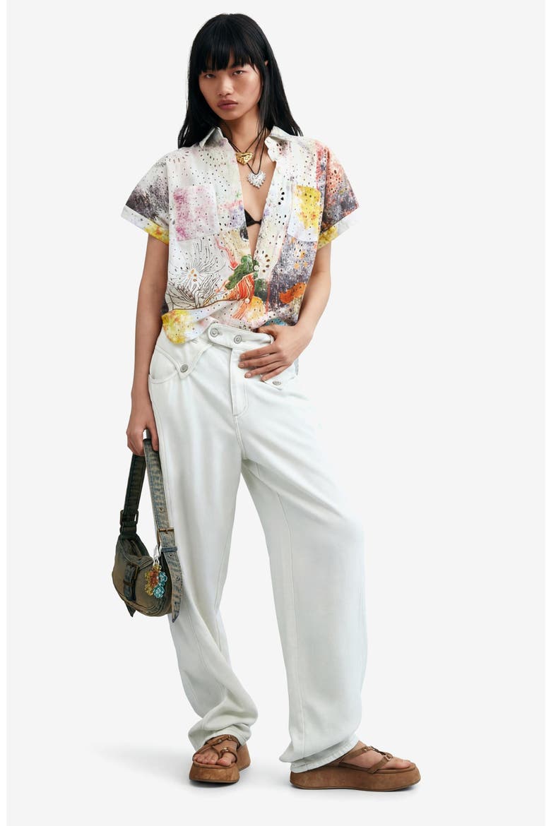 Floral Print Eyelet Button-Up Shirt, Alternate, color, MULTI