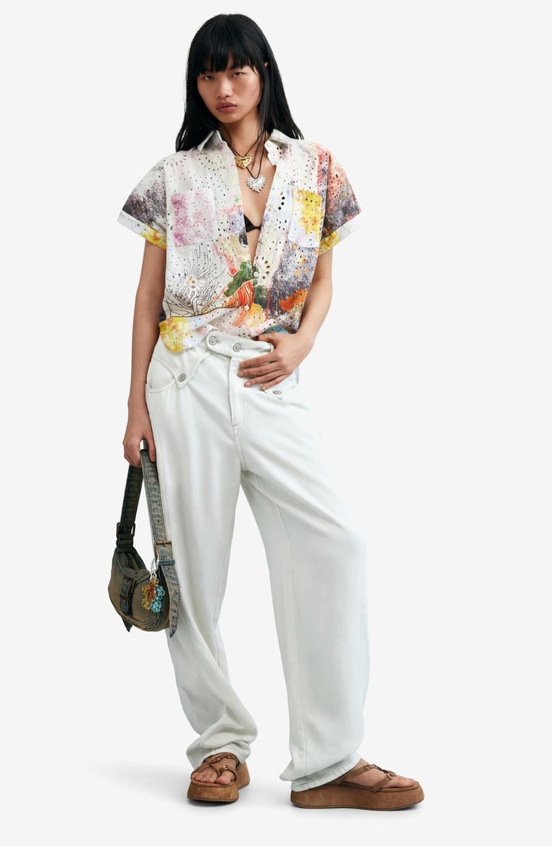 Desigual Floral Print Eyelet Button-Up Shirt, Alternate, color,