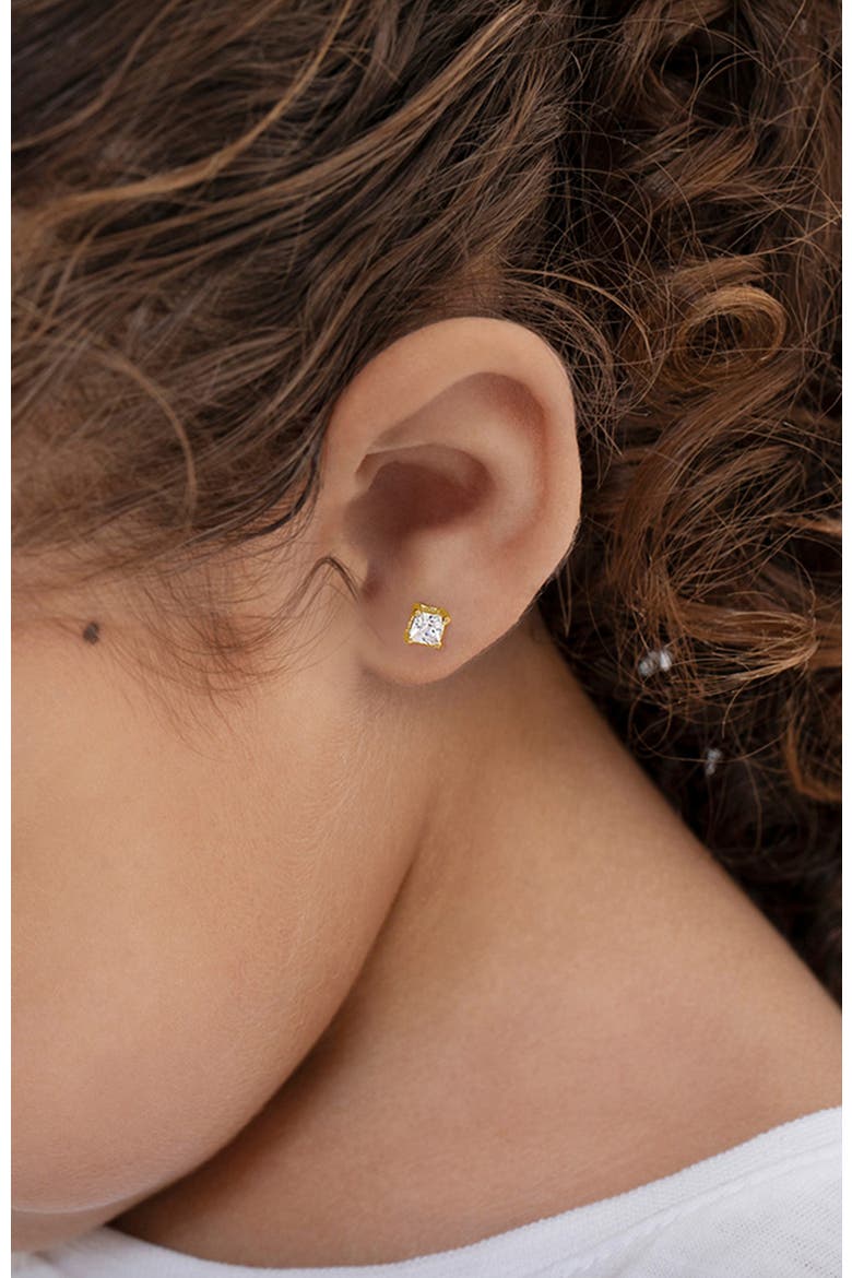 14k Square Prong Set Earrings, Alternate, color, Gold