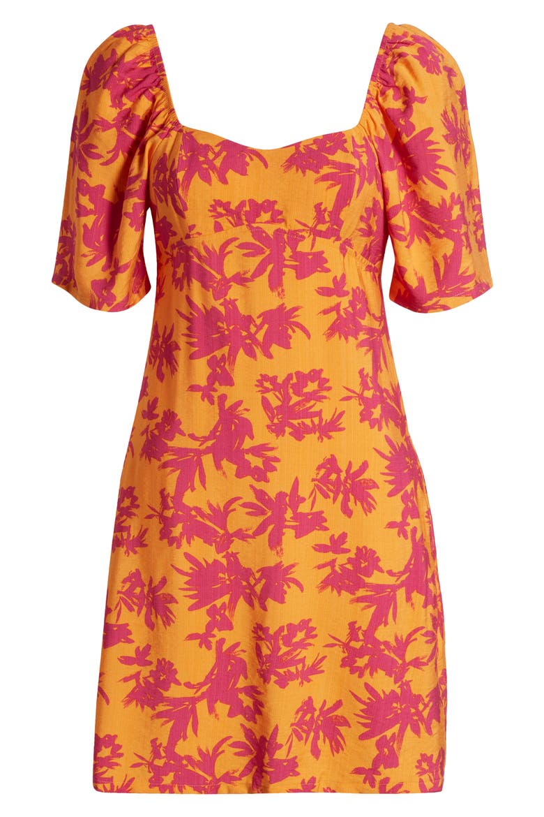 Floral Print Puff Shoulder Dress, Alternate, color, FUCHSIA