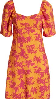 Loveappella Floral Print Puff Shoulder Dress