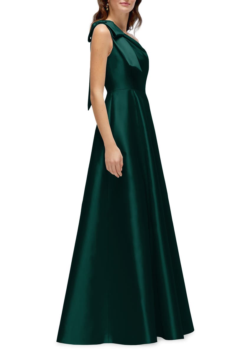 Alfred Sung One-Shoulder A-Line Gown, Alternate, color, Evergreen