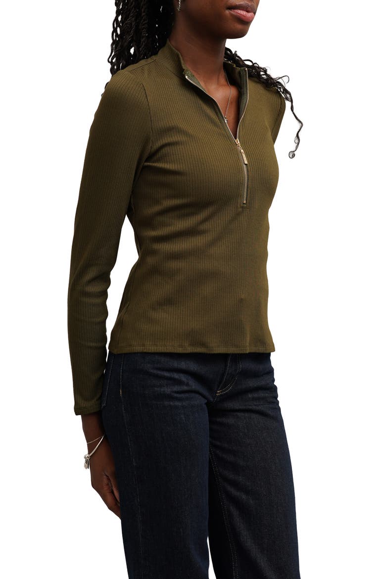 Quarter Zip Ribbed Top, Alternate, color, DARK OLIVE