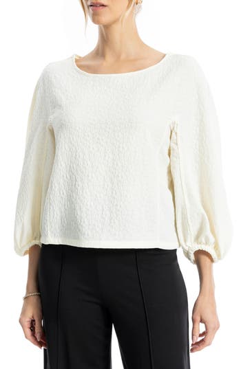 Max Studio Floral Textured Balloon Sleeve Top In Natural