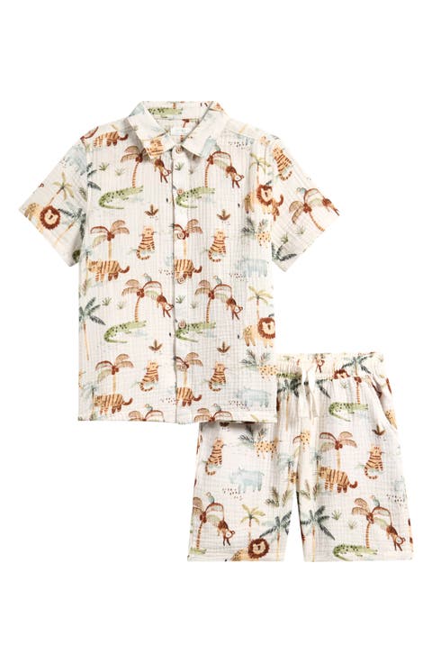 Kids' Print Cotton Gauze Button-Up Shirt & Shorts Set (Toddler & Little Kid)