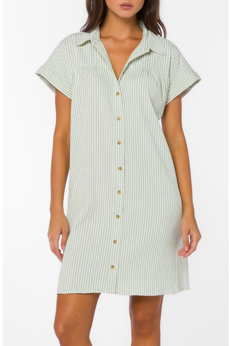 Stripe Short Sleeve Seersucker Mini Shirtdress, Alternate, color, MUTED SAGE STRIPE