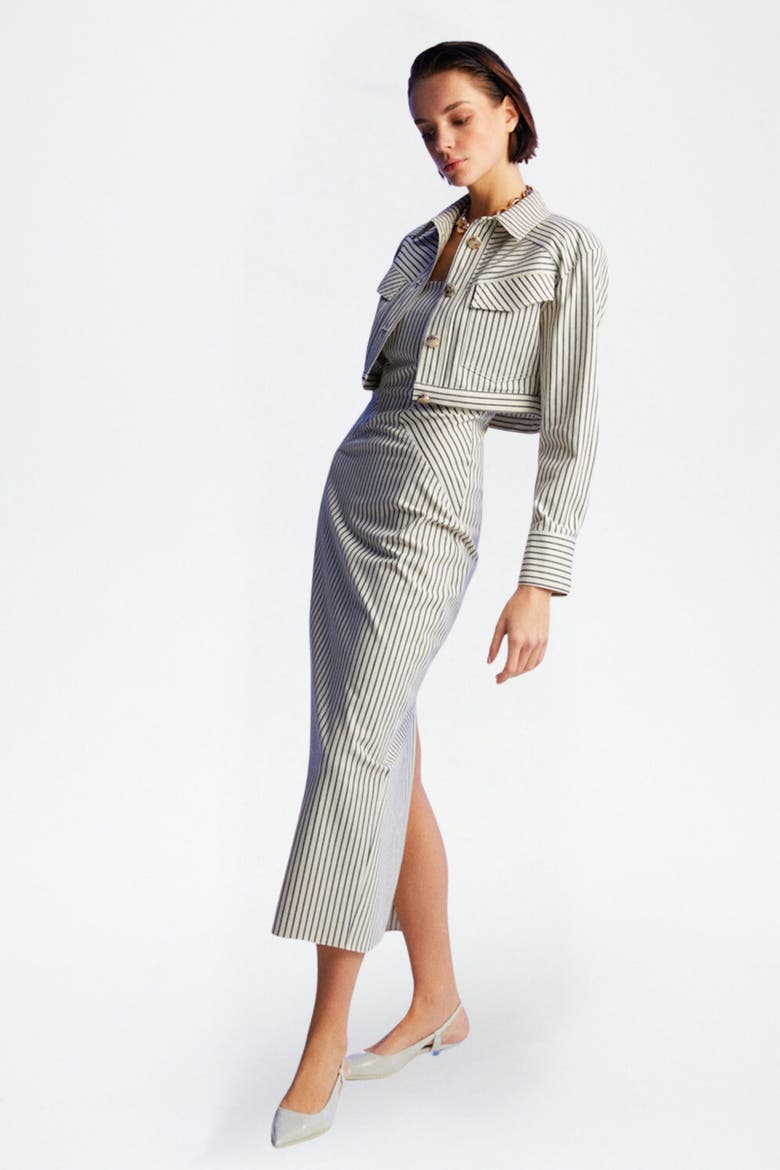 Striped Crop Jacket, Alternate, color, Beige