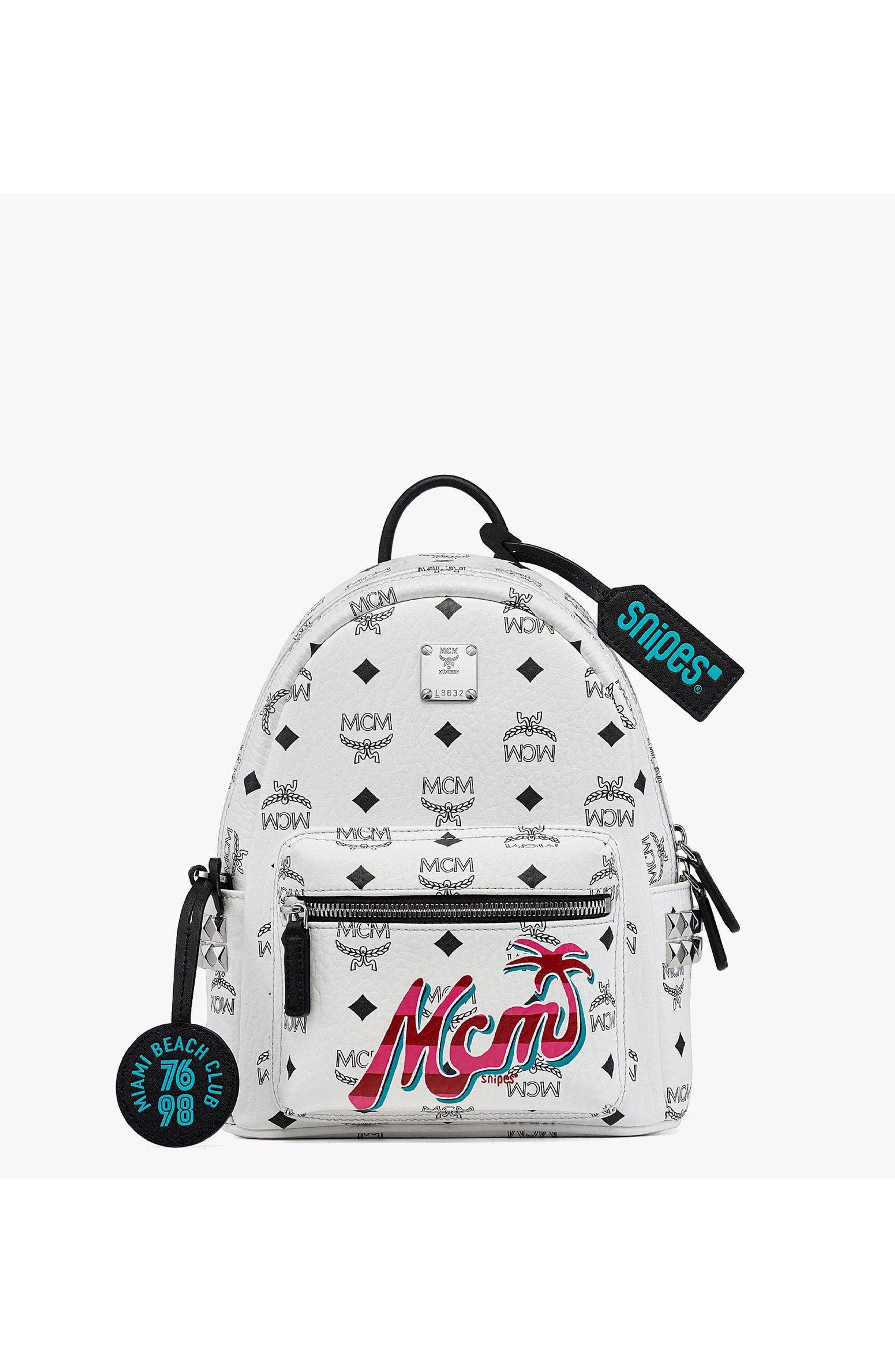 MCM Mini MCM x SNIPES Stark Side Studs Backpack in Visetos, Main, color, White