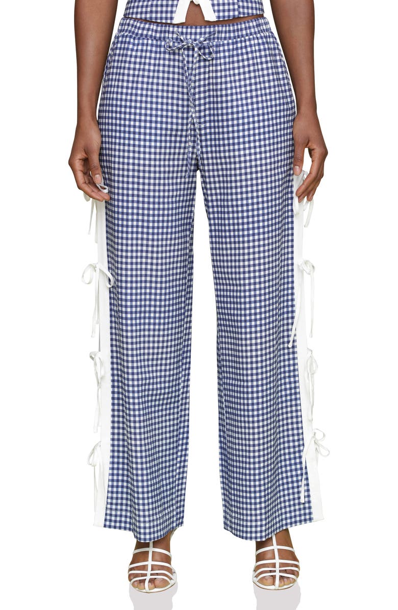 Avec Les Filles Side Tie Gingham Drawstring Pants, Main, color, Navy-White Gingham