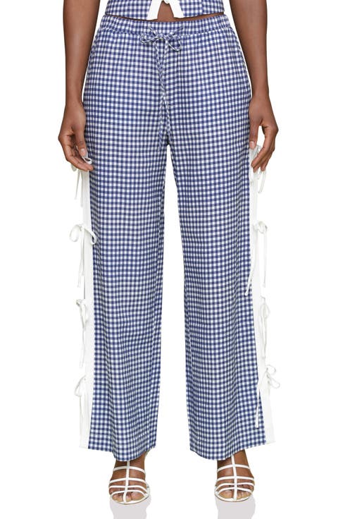 Side Tie Gingham Drawstring Pants