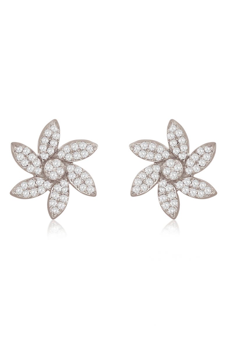 SUZY LEVIAN DIAMONDS 14K Gold Diamond Flower Stud Earrings - 0.20ct., Main, color, White