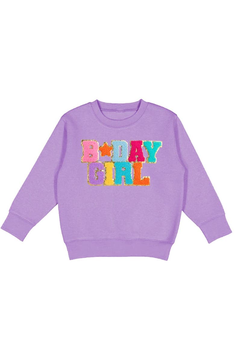 Sweet Wink Birthday Girl Patch Sweatshirt, Main, color, Lavender