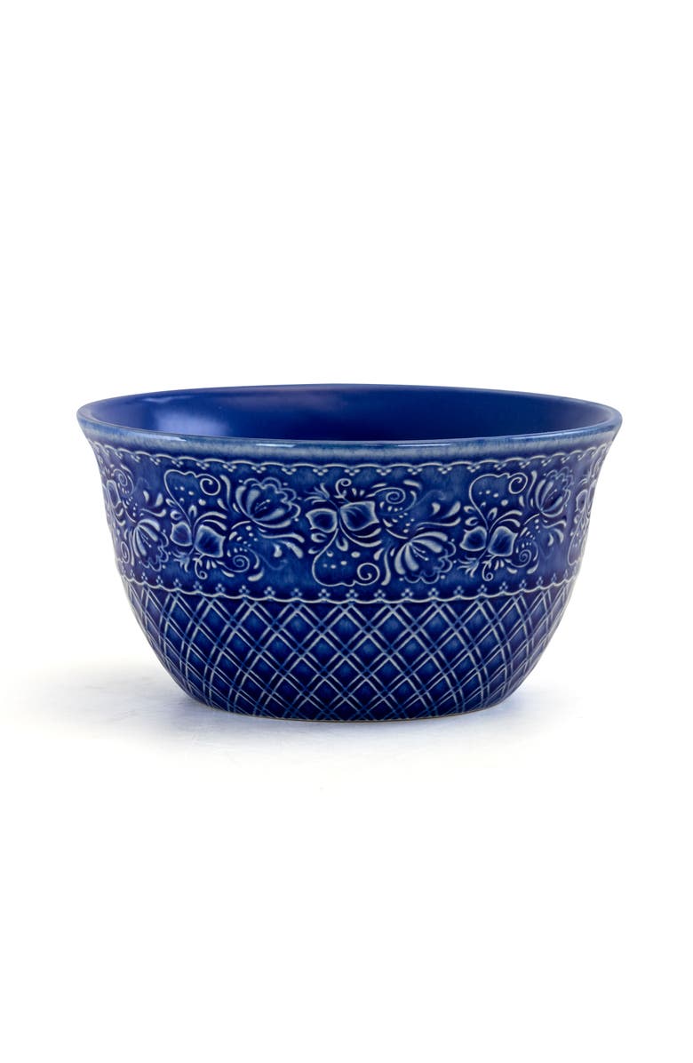 Elama Indigo Lotus 16 Piece Square Dinnerware Set, Alternate, color, Blue