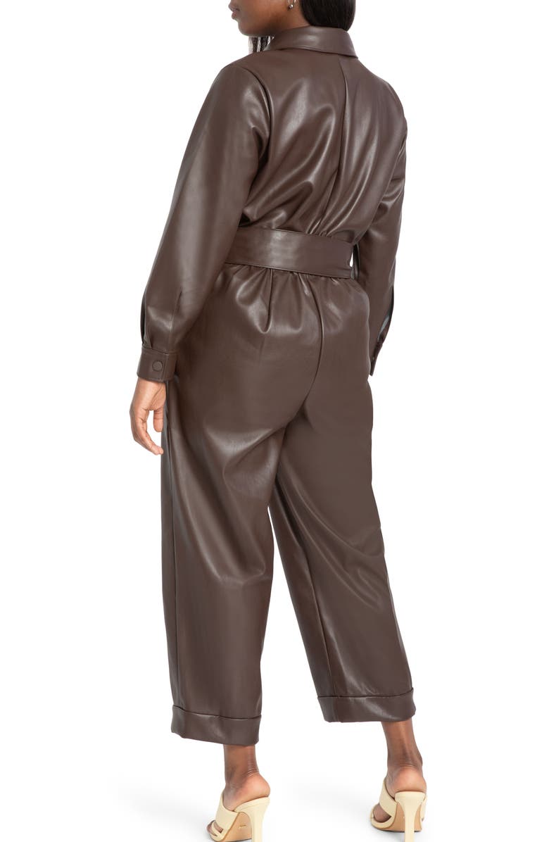 ELOQUII Belted Faux Leather Crop Jumpsuit, Alternate, color,