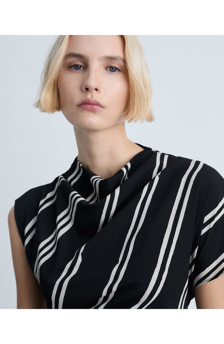 MANGO Stripe Asymmetric Sleeve Midi Dress, Alternate, color, Black