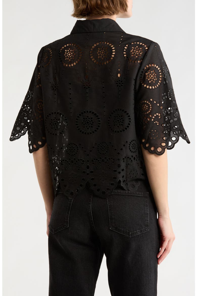 Eyelet Button Front Top, Alternate, color, BLACK