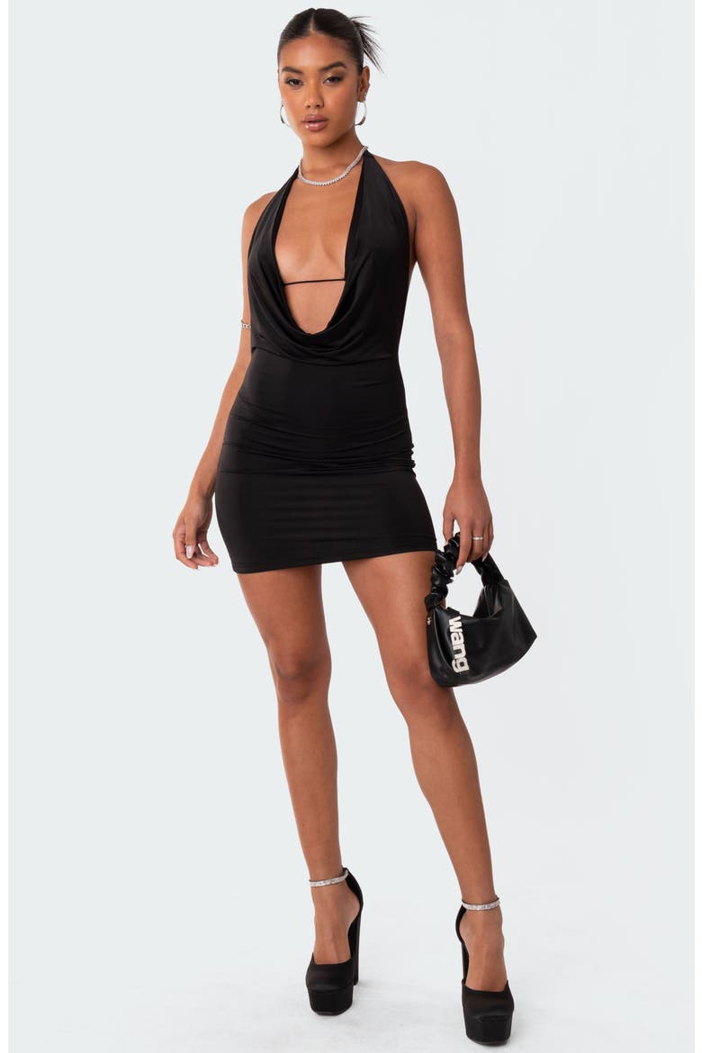Sadie Plunge Neck Open Back Minidress, Alternate, color, BLACK