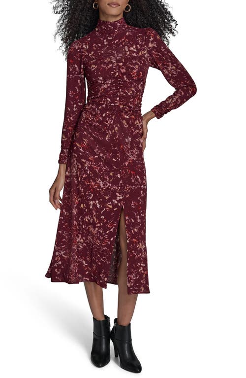 Bcbg Abstract Print Long Sleeve Midi Dress In Burgundy