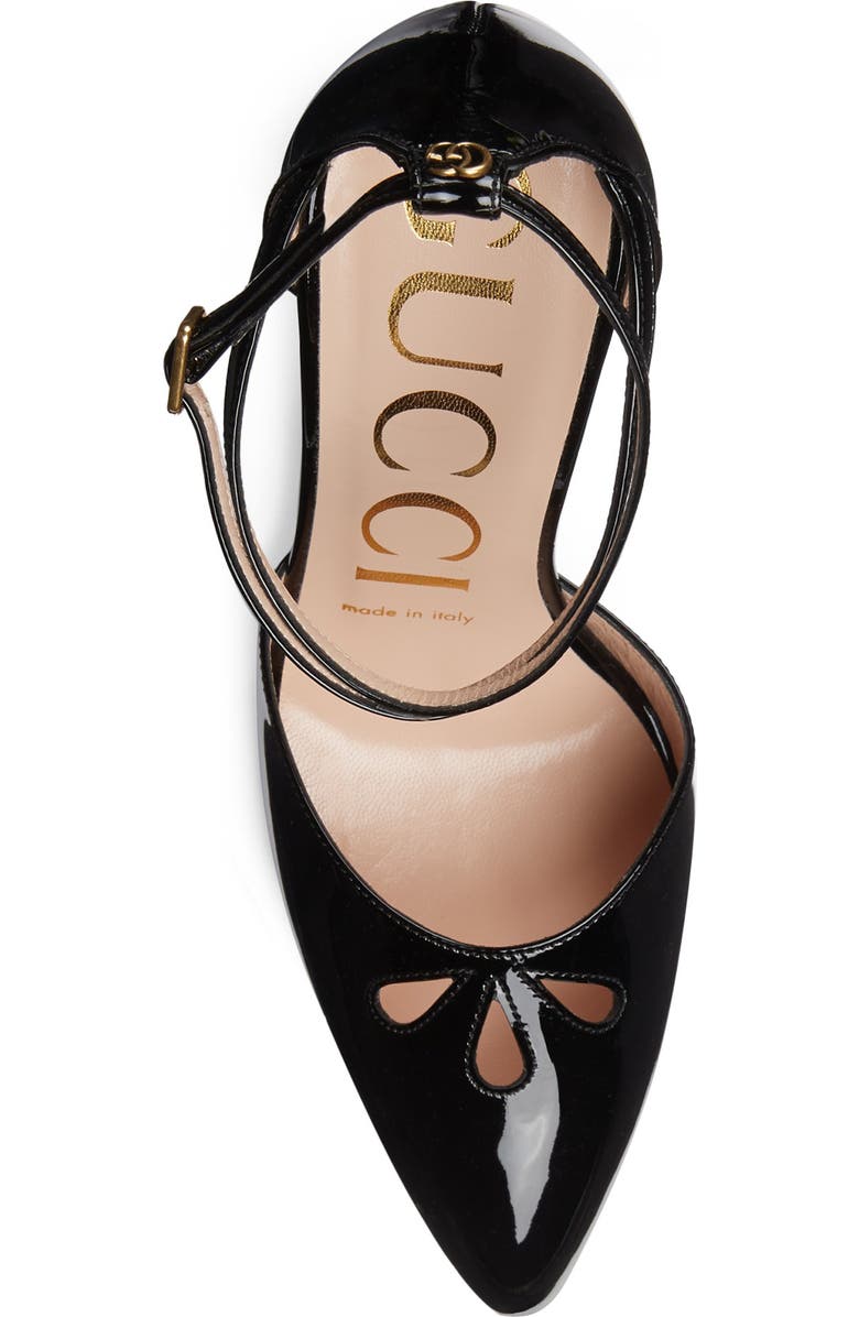Gucci Indya Ankle Strap Cutout Pointed Toe Pump, Alternate, color,