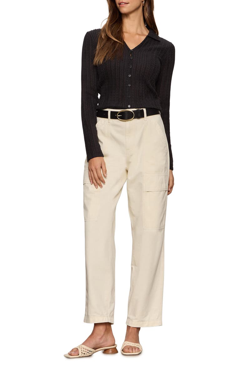 Textured Stripe Cotton Blend Knit Button-Up Shirt, Alternate, color, BLACK