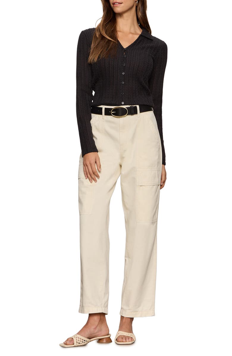 Sanctuary Textured Stripe Cotton Blend Knit Button-Up Shirt, Alternate, color, Black