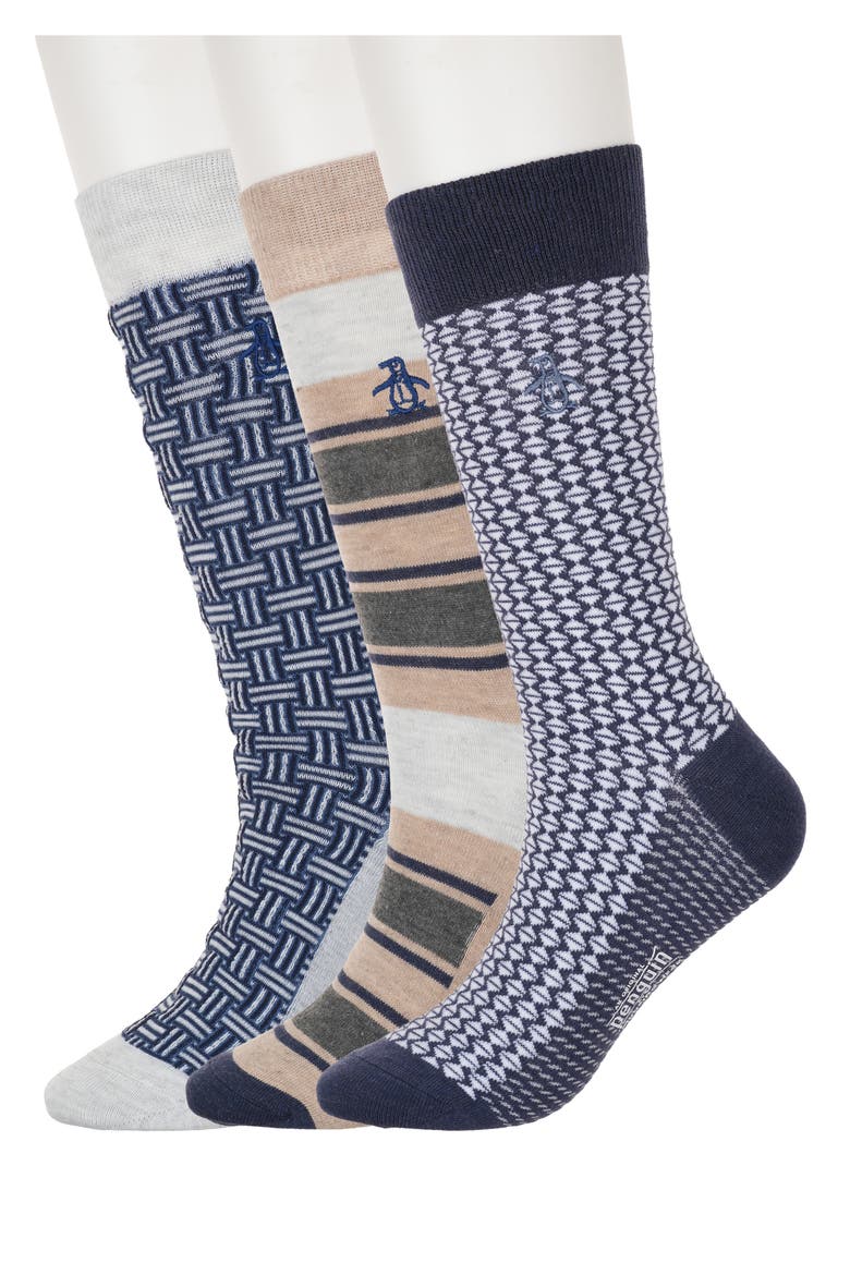 Paulson Stripe 3-Pack Crew Socks, Main, color, TAUPE