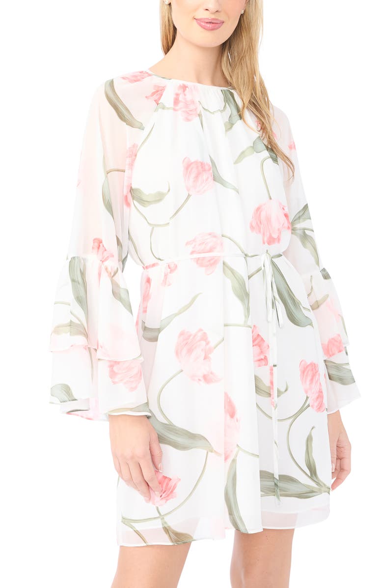 Ted Baker Efia Floral Print Long Sleeve Minidress, Alternate, color, Rosy Touch