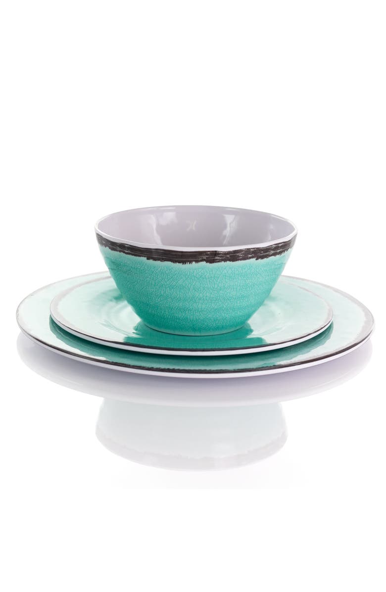 Elama Azul Banquet 12 Piece Lightweight Melamine Dinnerware Set, Alternate, color, Blue