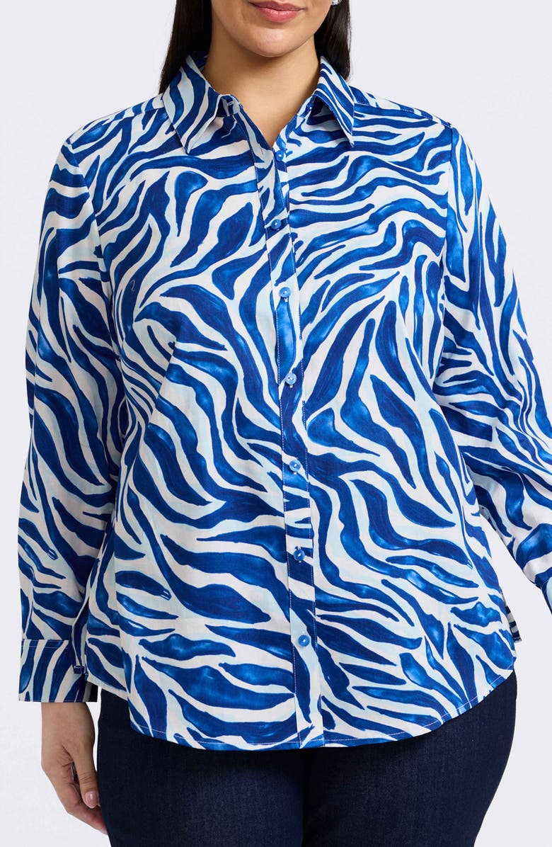 Foxcroft Zoey Cotton Button-Up Shirt, Main, color, Blue/ White