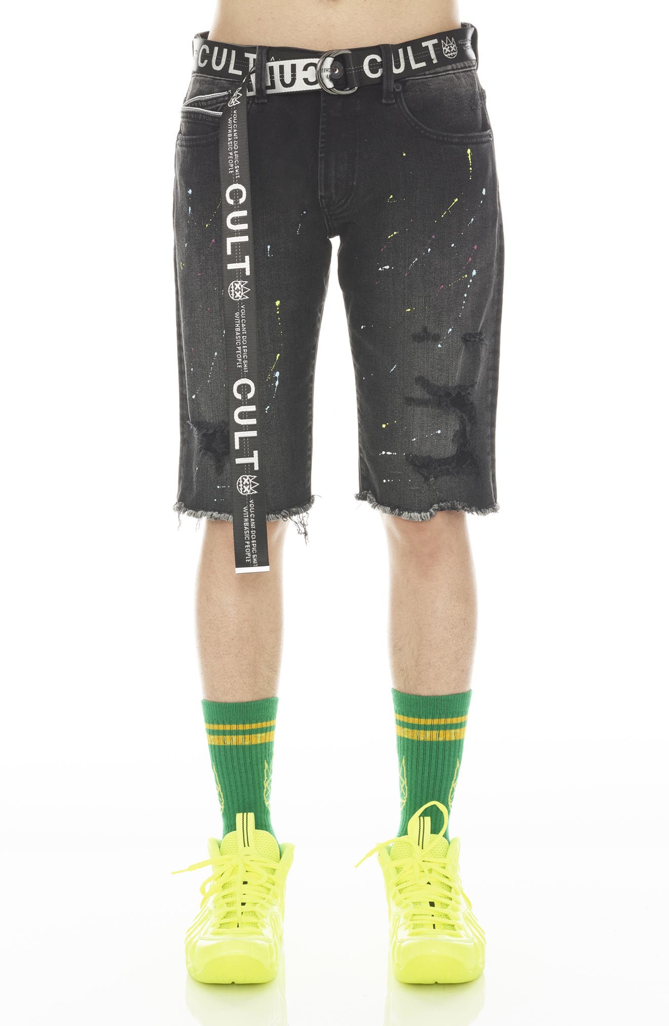 Cult of Individuality Rocker Belted Denim Shorts