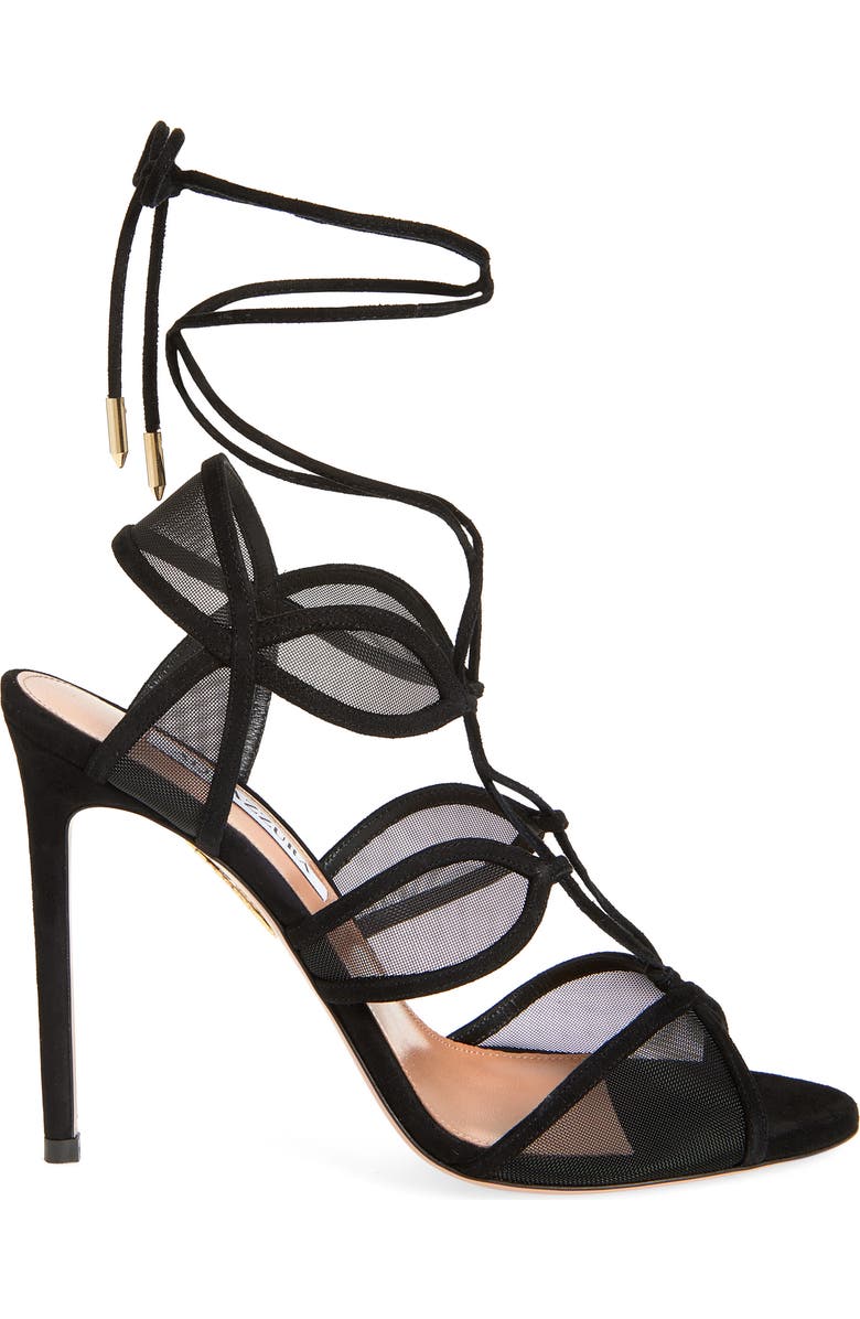 Aquazzura Fatal Attraction Ankle Tie Sandal, Alternate, color, Black