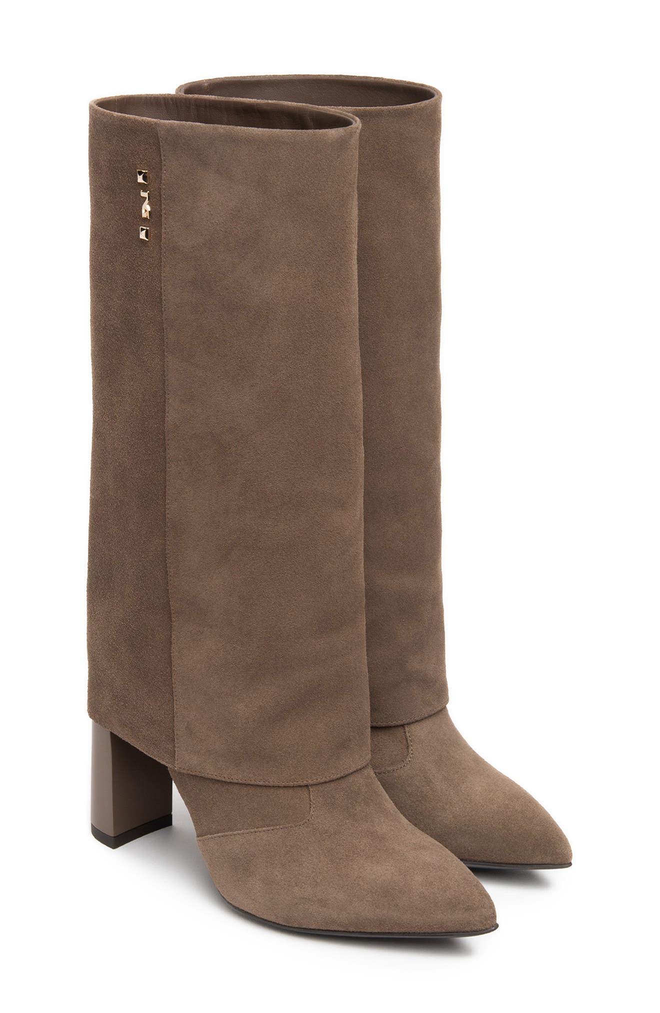 Pointed Toe Cuff Leather Boot, Alternate, color, BARK