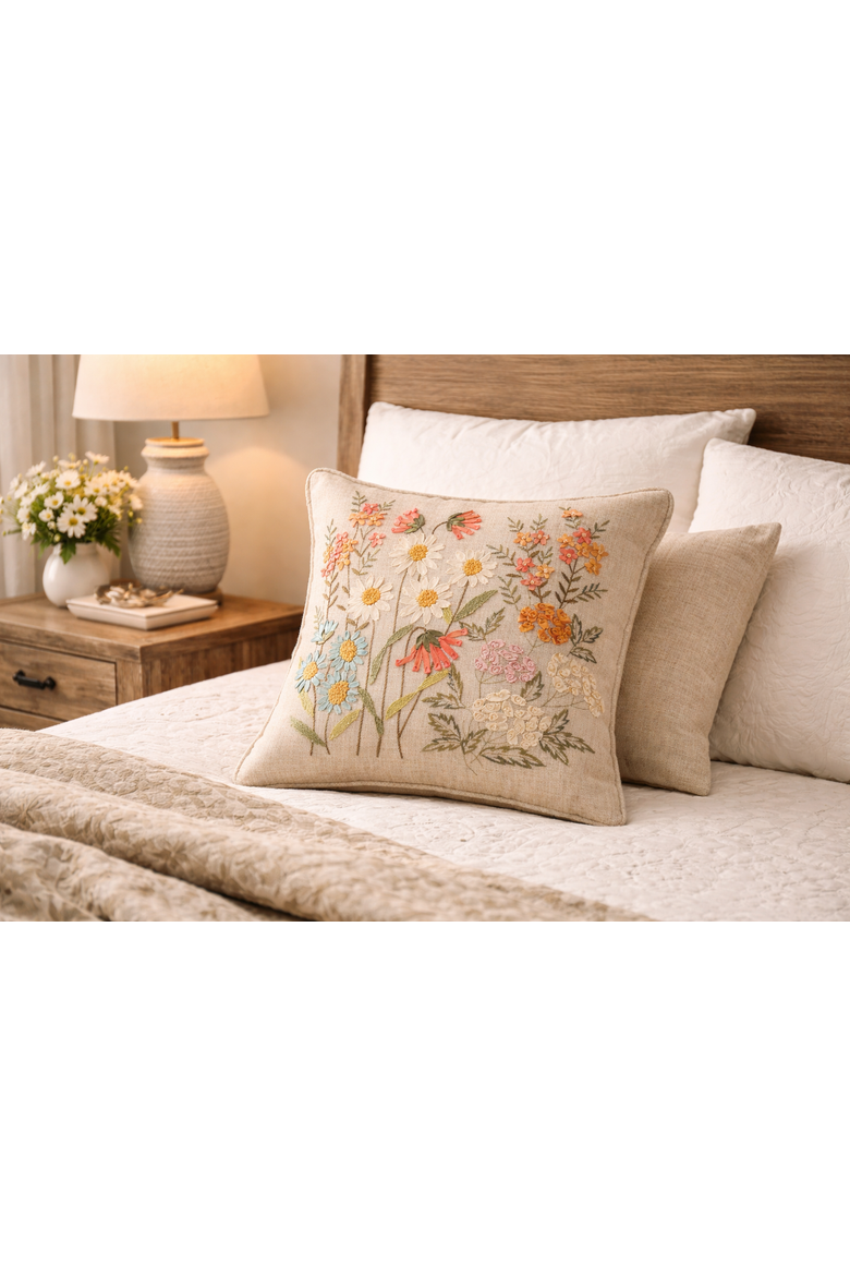 Daisy Garden Flowers Accent Throw Pillow 16" x 16", Alternate, color, Brown