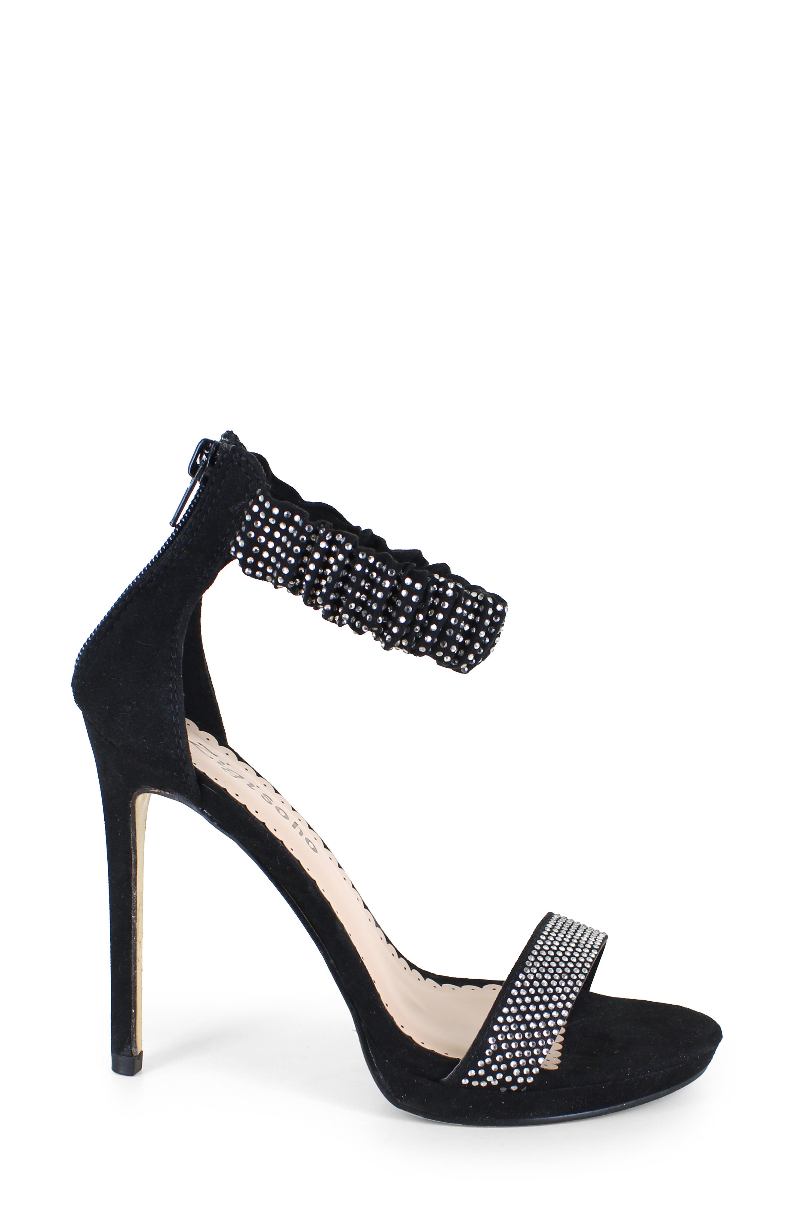 ZIGISOHO Ankle Strap Stiletto Sandal, Alternate, color, Black Suedette