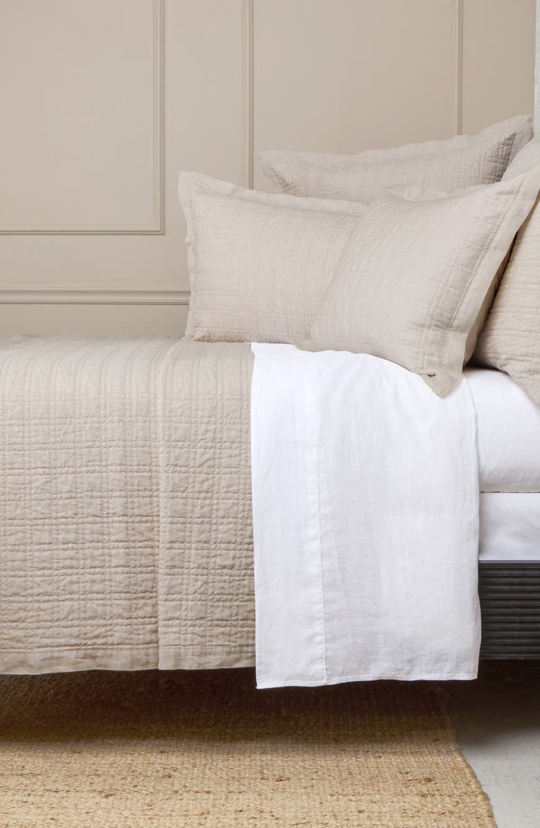 Pom Pom at Home Owen Quilted Linen Pillow Sham, Alternate, color, Flax