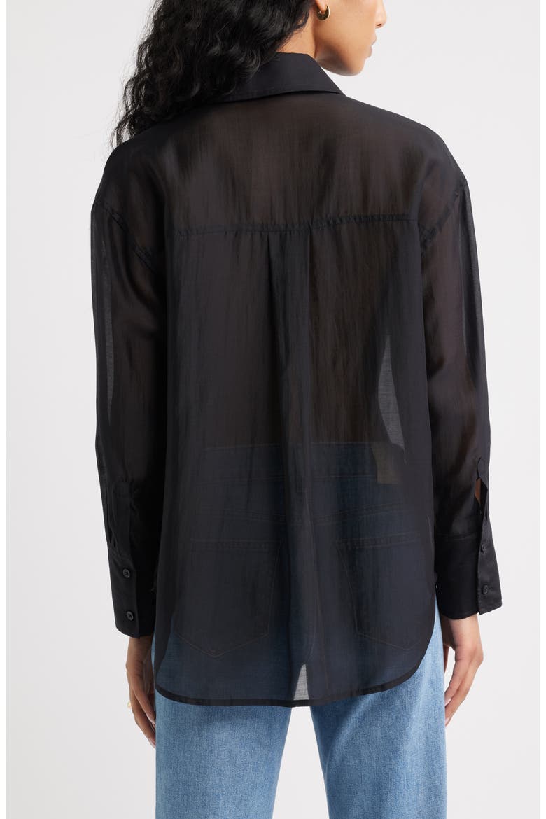 Oversize Organza Button-Up Shirt, Alternate, color, BLACK