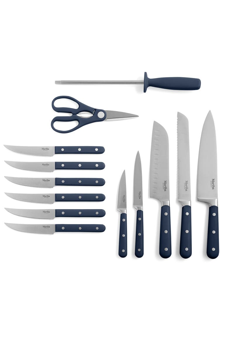 Eastwalk Forged Stainless Steel Knife Block Set with Acacia Wood Block, Alternate, color, Navy