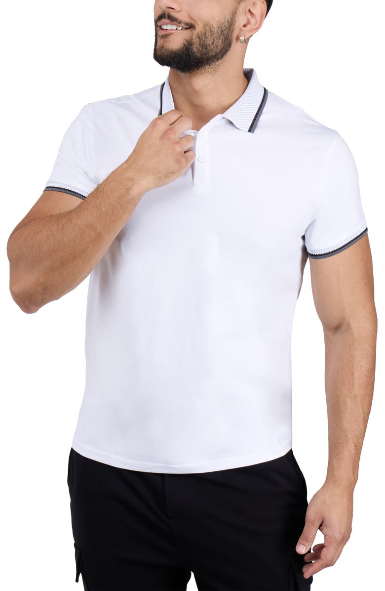 XRAY Texture Cotton Knit Polo, Alternate, color, White/ Light Heather Grey