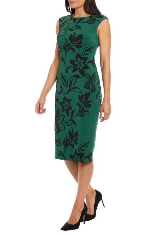 London Times Floral Sleeveless Midi Sheath Dress In Green