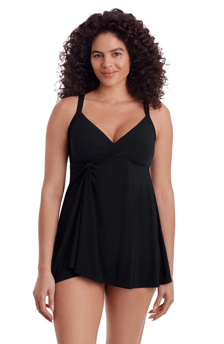 Longitude Twist Front Long Torso Swim Dress, Main, color, Black