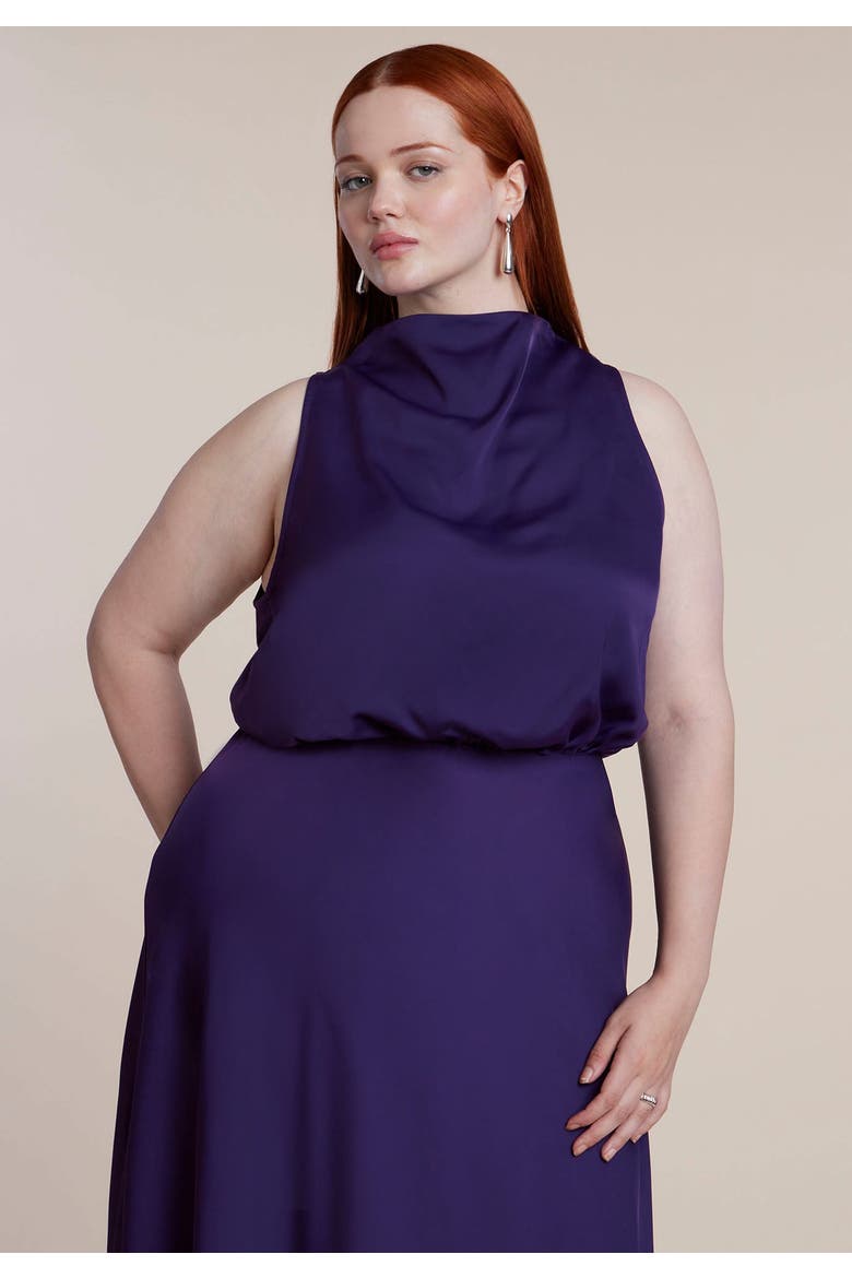 Draped Satin Maxi Dress, Alternate, color, CROWN JEWEL