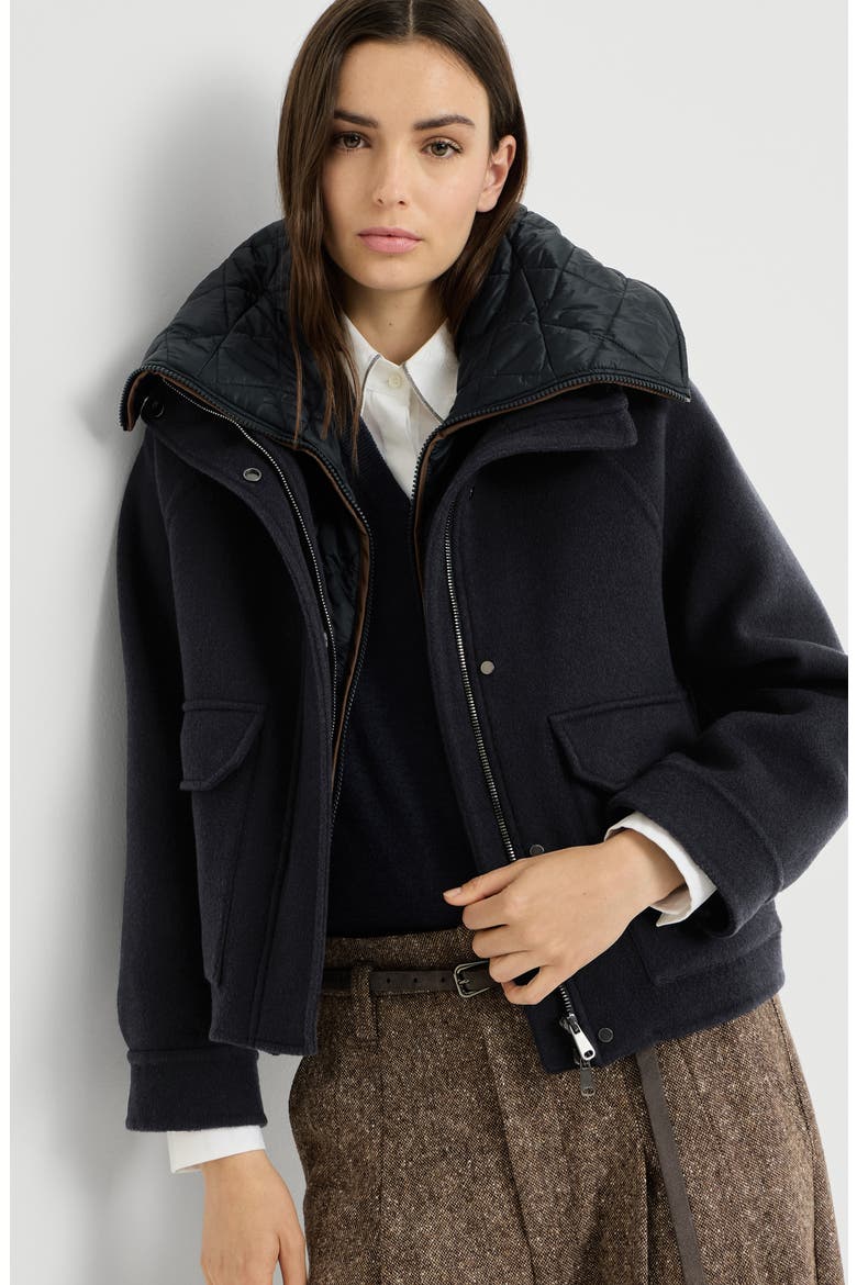 Hand-crafted outerwear jacket in virgin wool and cashmere double cloth with detachable Thermore®-padded vest, Alternate, color, Night