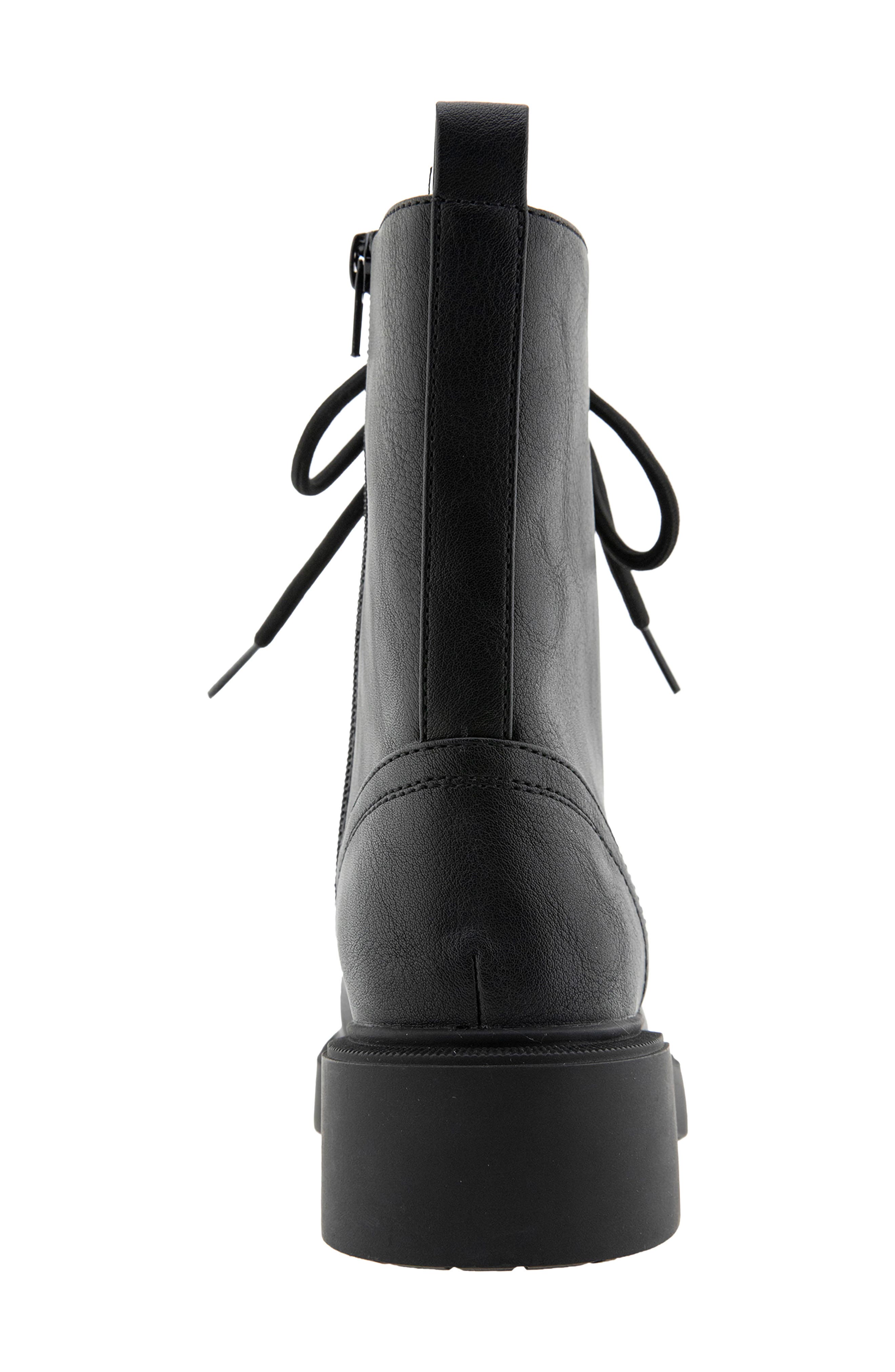 Sylver Faux Leather Combat Boot, Alternate, color, BLACK